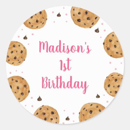 ピンクワンスイートクッキーファースト誕生日 ラウンドシール (正面)