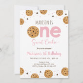 ピンクワンスイートクッキーファースト誕生日 招待状 (正面)