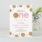 ピンクワンスイートクッキーファースト誕生日 招待状 (スタンド正面)