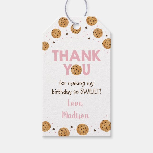 ピンクワンスウィートクッキー最初の誕生日ありがとう ギフトタグ (正面)