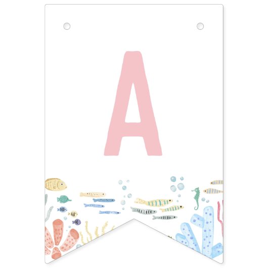 ピンクワンダーザシー海動物1st誕生日 バンティングフラッグ (第3の旗)