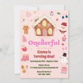 ピンクワンダーフルクリスマスウィンター1歳の誕生日 招待状 (正面)