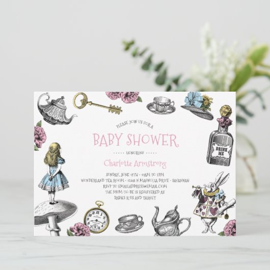 ピンクワンダーランドベビーシャワーと水玉模様 招待状 (スタンド正面)