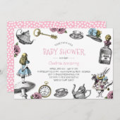 ピンクワンダーランドベビーシャワーと水玉模様 招待状 (正面/裏面)