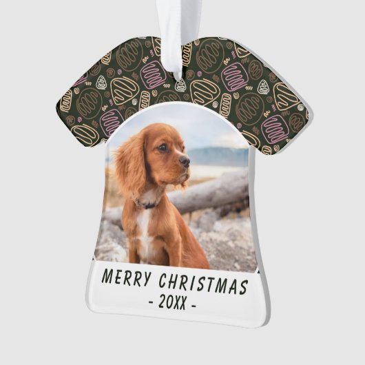 ピンクワンラインアートドッグペットフォトクリスマスキープサケ オーナメント (正面)