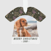 ピンクワンラインアートドッグペットフォトクリスマスキープサケ オーナメント (裏面)