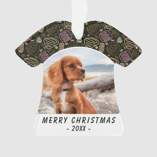 ピンクワンラインアートドッグペットフォトクリスマスキープサケ オーナメント (正面)