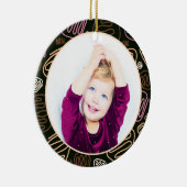 ピンクワンラインアートメリークリスマスファミリーフォト セラミックオーナメント (右)