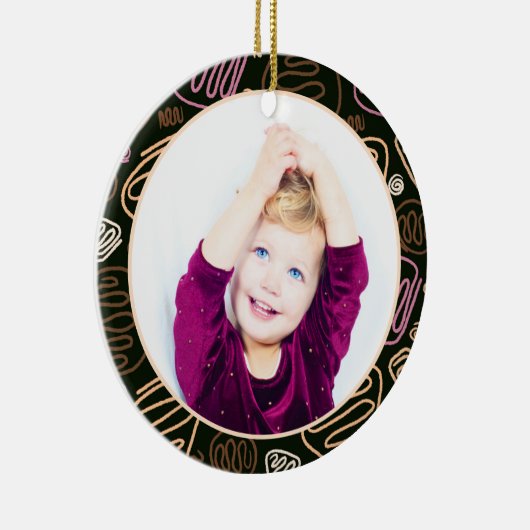 ピンクワンラインアートメリークリスマスファミリーフォト セラミックオーナメント (右)