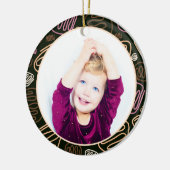 ピンクワンラインアートメリークリスマスファミリーフォト セラミックオーナメント (左)