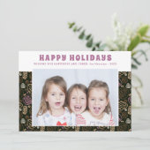 ピンクワンラインアート芸術的ホリデーズファミリーフォト シーズンカード (スタンド正面)