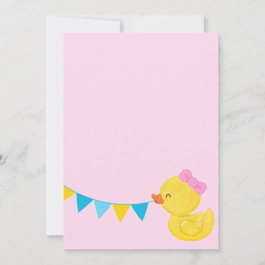 ピンクワンラッキーアヒル女の子ラバーアヒル1st誕生日 招待状 (裏面)