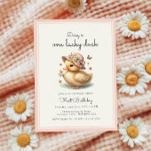 ピンクワンラッキーダックベビーガールファースト誕生日 招待状