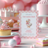 ピンクワンラッキーダックベビーガールファースト誕生日 招待状
