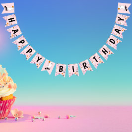 ピンクワン不気味かわいいハロウィーンハッピーバースデー バンティングフラッグ