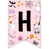 ピンクワン不気味かわいいハロウィーンハッピーバースデー バンティングフラッグ (第2の旗)