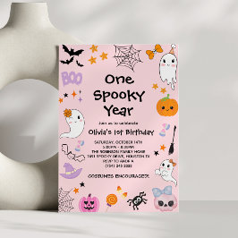 ピンクワン不気味イヤー幽霊ハロウィーン1回目の誕生日 招待状