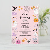 ピンクワン不気味ガール幽霊ハロウィーン1st誕生日 招待状 (スタンド正面)