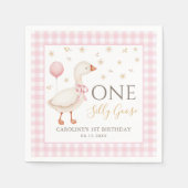 ピンクワン間抜けガチョウ1stバースデーペーパーナプキン スタンダードカクテルナプキン (正面)