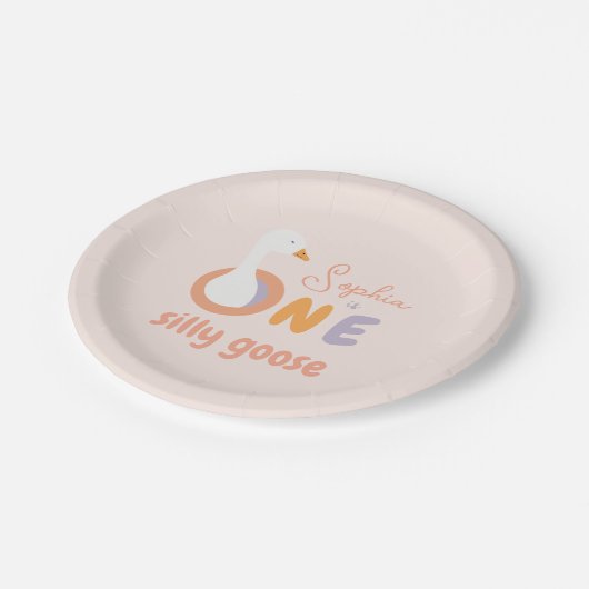 ピンクワン間抜けグースかわいい女の子1st誕生日パーティー ペーパープレート (アングル)