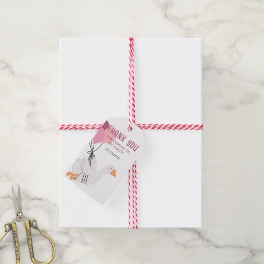 ピンクワン間抜けグース1位の誕生日パーティーのお願い ギフトタグ (より糸付き)