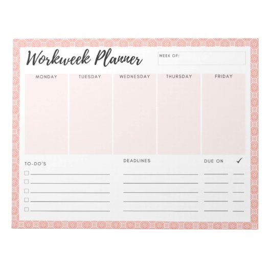 ピンクワークウィークプランナー ノートパッド (正面)