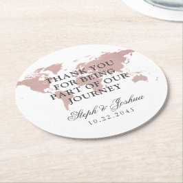 ピンクワールド地図ありがとう結婚式の引き出物 ラウンドペーパーコースター