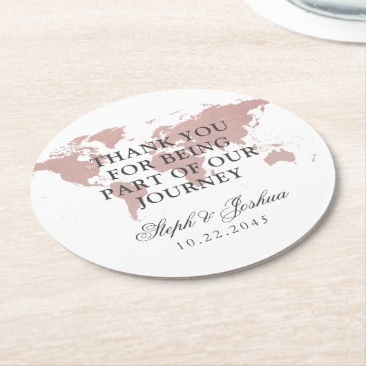 ピンクワールド地図ありがとう結婚式の引き出物 ラウンドペーパーコースター (アングル)