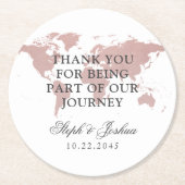 ピンクワールド地図ありがとう結婚式の引き出物 ラウンドペーパーコースター (正面)