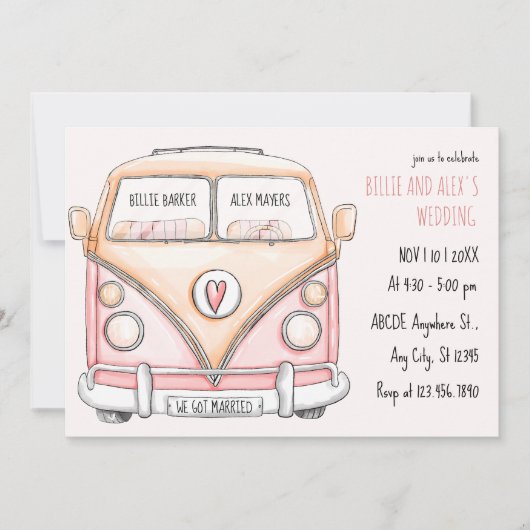 ピンクヴァンヴィンテージ結婚式 招待状 (正面)