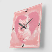 ピンクヴィンテージかわいいキットンハートスクエアウォールクロック スクエア壁時計 (傾斜)