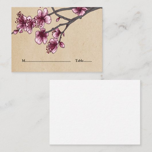 ピンクヴィンテージさくらんぼ花座席表 プレイスカード (正面/裏面)