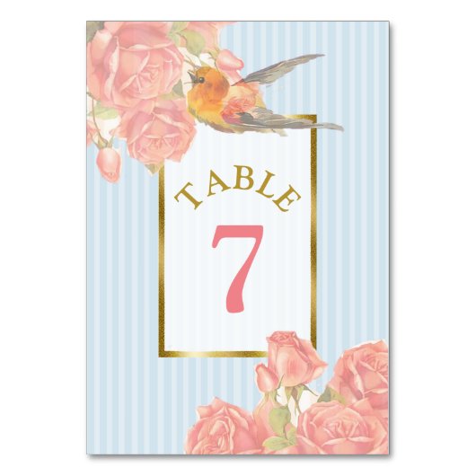 ピンクヴィンテージの花結婚の鳥のテーブル番号カード テーブルナンバー (裏面)