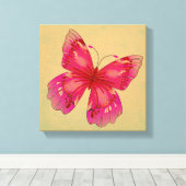 ピンクヴィンテージの蝶アート キャンバスプリント (インサイチュ (ウッドフロア))