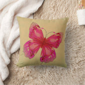 ピンクヴィンテージの蝶アート クッション (ブランケット)