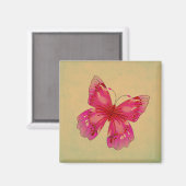 ピンクヴィンテージの蝶アート マグネット (正面/裏面)