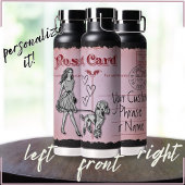 ピンクヴィンテージはがき女性とプードルラブ ウォーターボトル