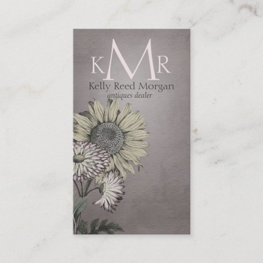 ピンクヴィンテージひまわりモノグラム名刺 名刺 (正面)