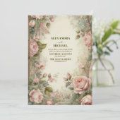 ピンクヴィンテージアールヌーボー結婚フローラ 招待状 (スタンド正面)