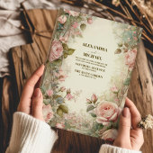 ピンクヴィンテージアールヌーボー結婚フローラ 招待状