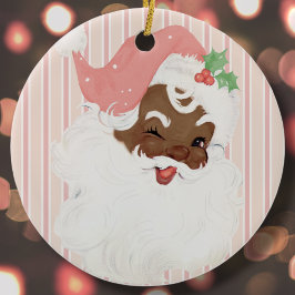 ピンクヴィンテージウィンキングブラックサンタクリスマスツリー セラミックオーナメント
