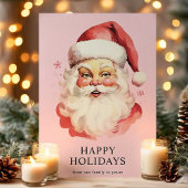 ピンクヴィンテージウォーターカラーサンタクロースのクリスマス シーズンカード