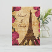 ピンクヴィンテージエッフェルタワーパリ感謝していユー 招待状 (スタンド正面)