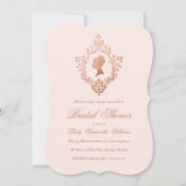 ピンクヴィンテージエレガントバラ金ゴールドクレストブライダルシャワー 招待状 (正面)