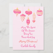 ピンクヴィンテージオーナメントメリークリスマスデザイン シーズンカード (正面)