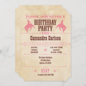 ピンクヴィンテージカウボーイ誕生日招待状 招待状 (正面/裏面)