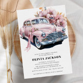 ピンクヴィンテージカーモダンブライダルシャワー 招待状