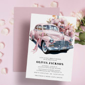 ピンクヴィンテージカーモダンブライダルシャワー 招待状