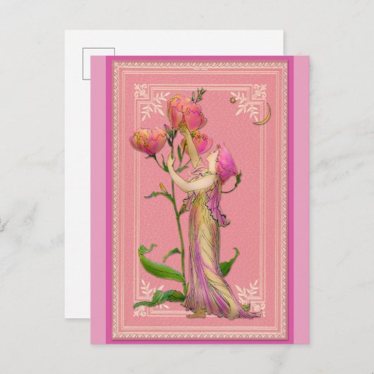 ピンクヴィンテージガーデンフェアリーフローラ ポストカード (正面/裏面)