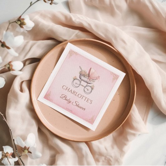 ピンクヴィンテージクラシックガールベビーシャワー スタンダードカクテルナプキン